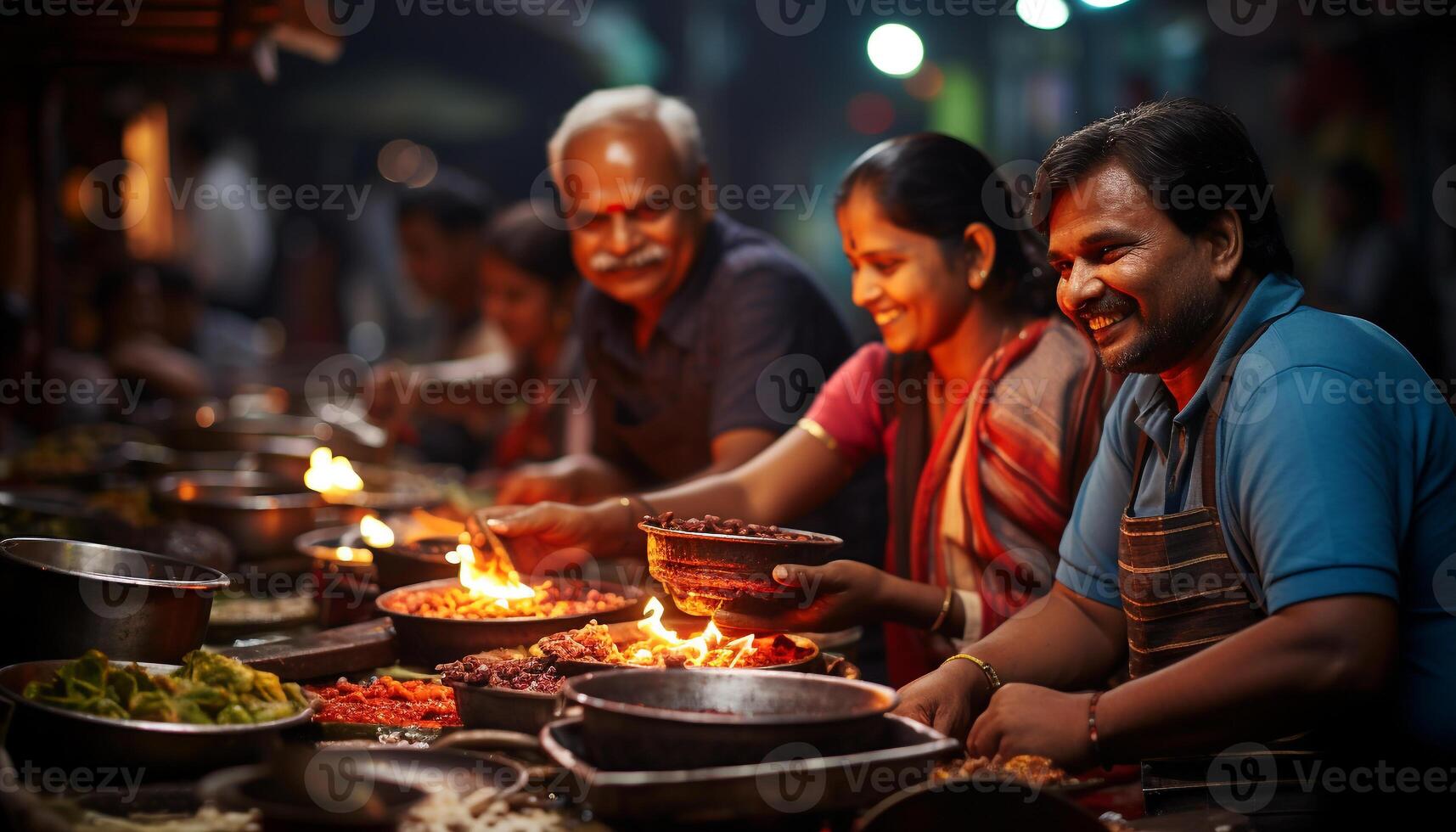 AI generated Group of people celebrating traditional festival, holding candle, smiling generated by AI photo