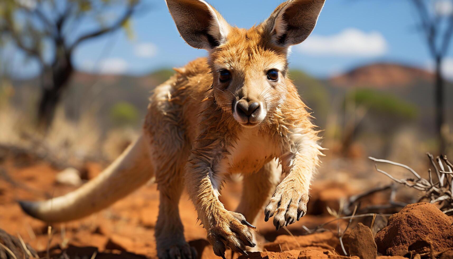 AI generated Cute meerkat looking at camera in African savannah at sunset generated by AI photo