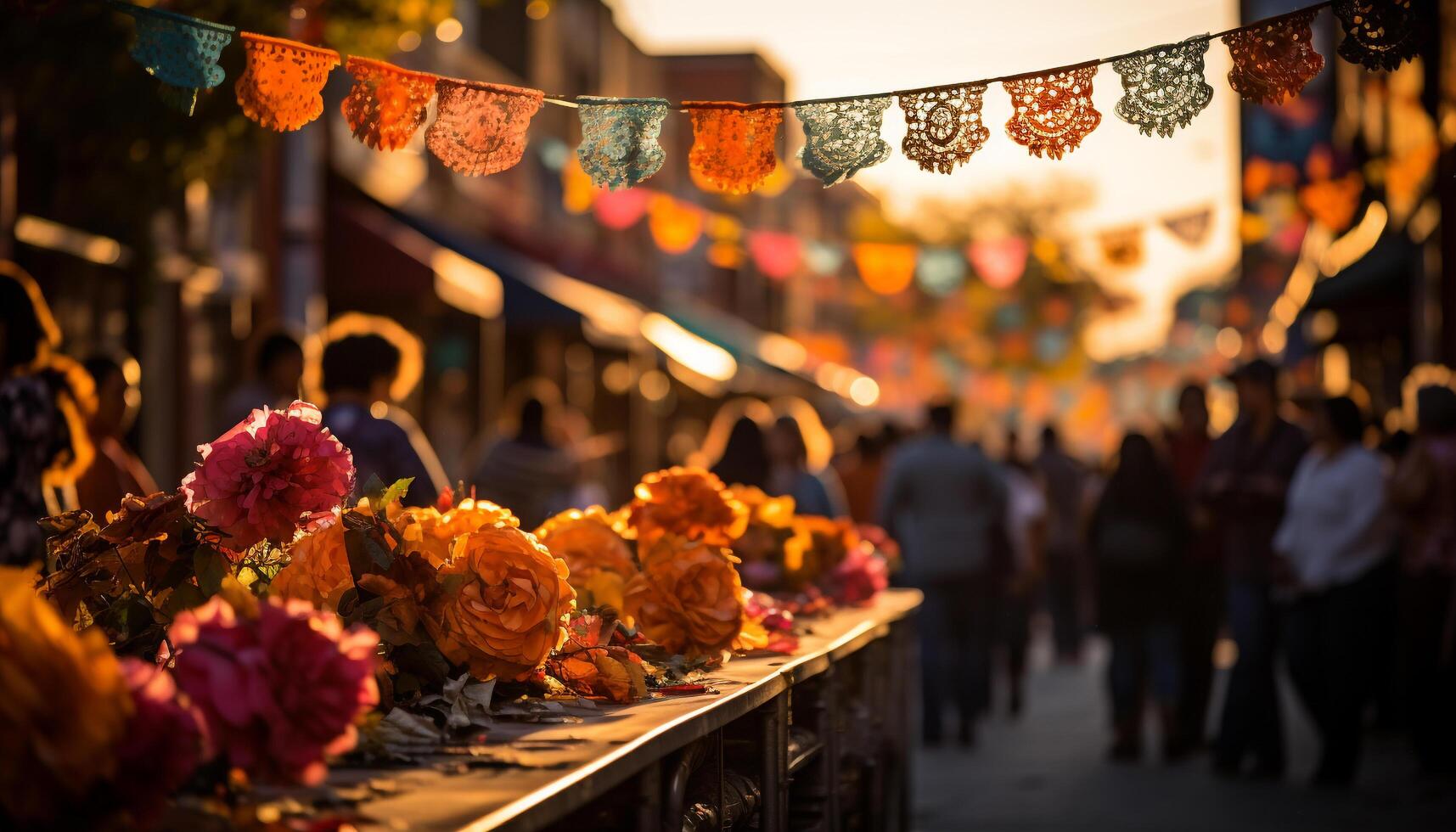 AI generated Traditional festival celebration with illuminated lanterns in a crowded street market generated by AI photo