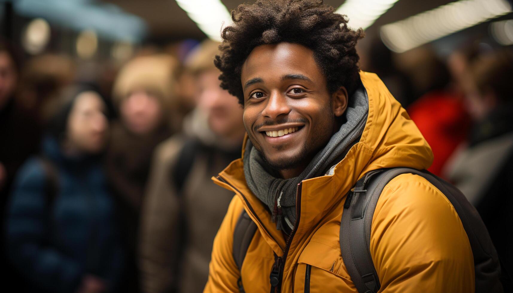 AI generated A group of cheerful young adults walking outdoors, smiling confidently generated by AI photo