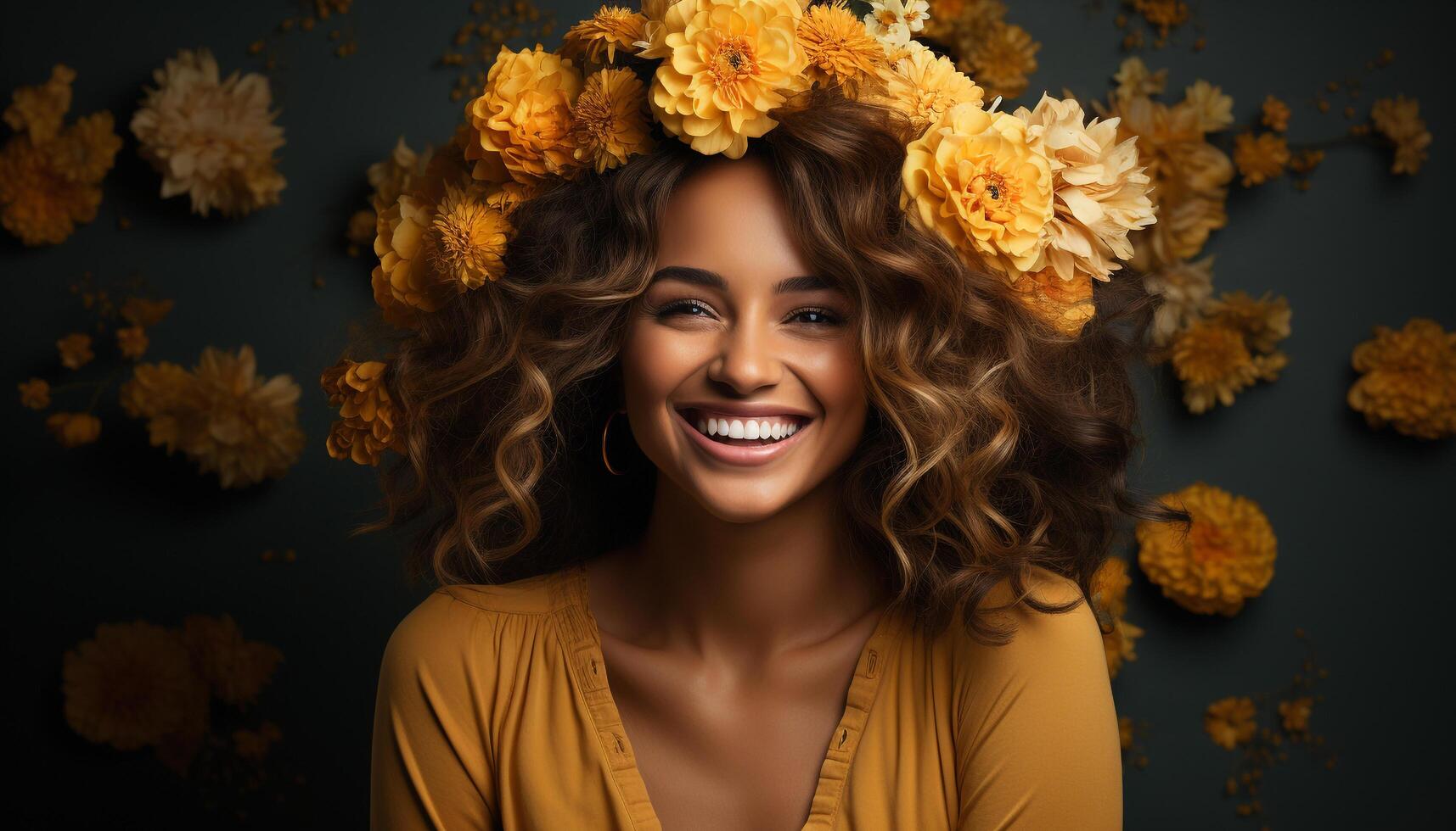 AI generated Smiling woman, young adult, beauty, happiness, looking at camera generated by AI photo