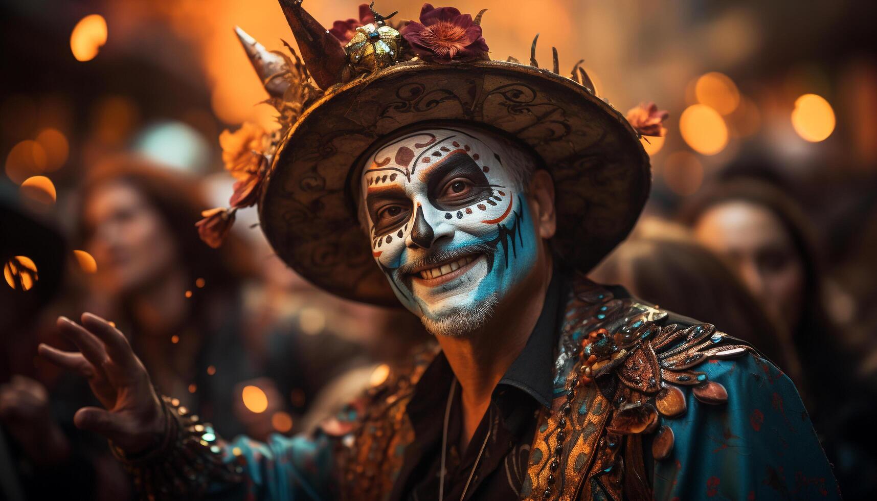 ai generado hombres y mujer sonriente, celebrando tradicional festival, teniendo divertido a fiesta generado por ai foto