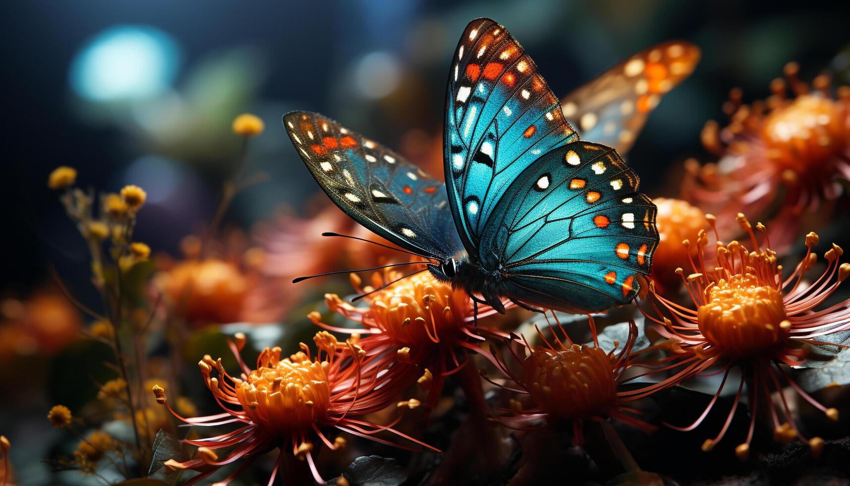 AI generated A vibrant butterfly wing showcases the beauty of nature generated by AI photo