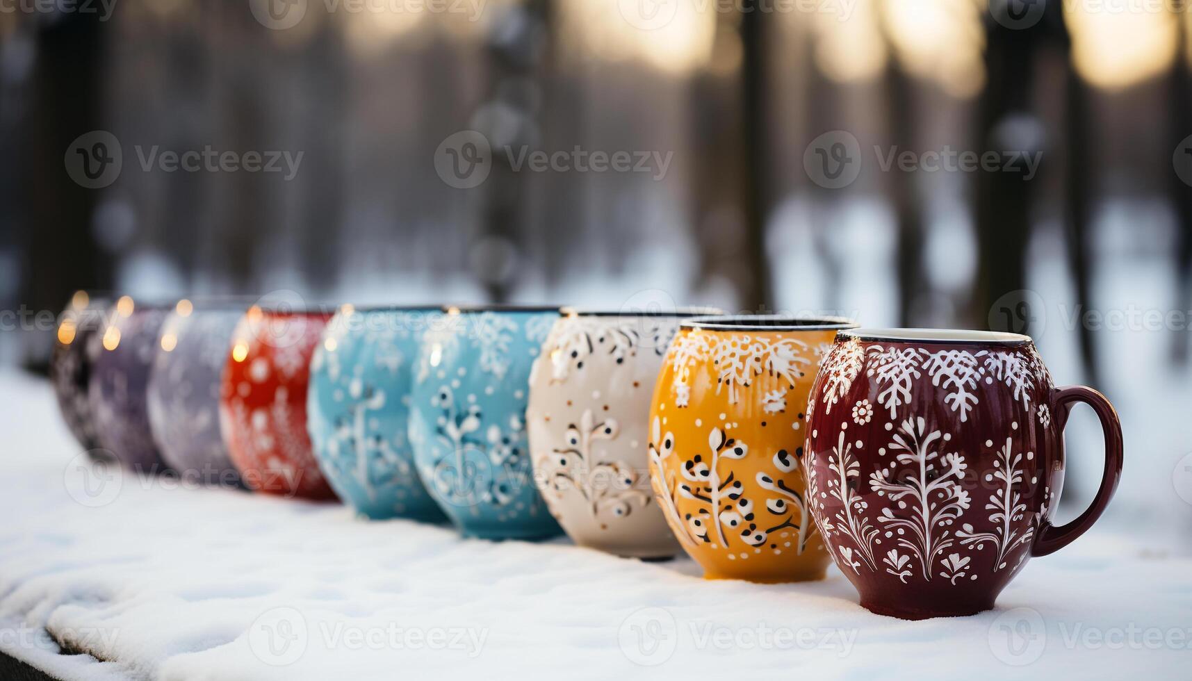 AI generated A stack of colorful pottery mugs, a refreshing summer gift generated by AI photo