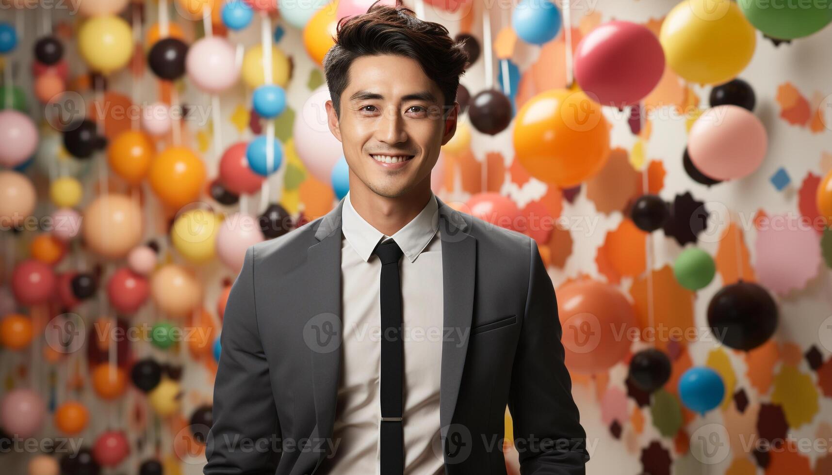 AI generated A successful businessman celebrates with joy, confidence, and a smile generated by AI photo