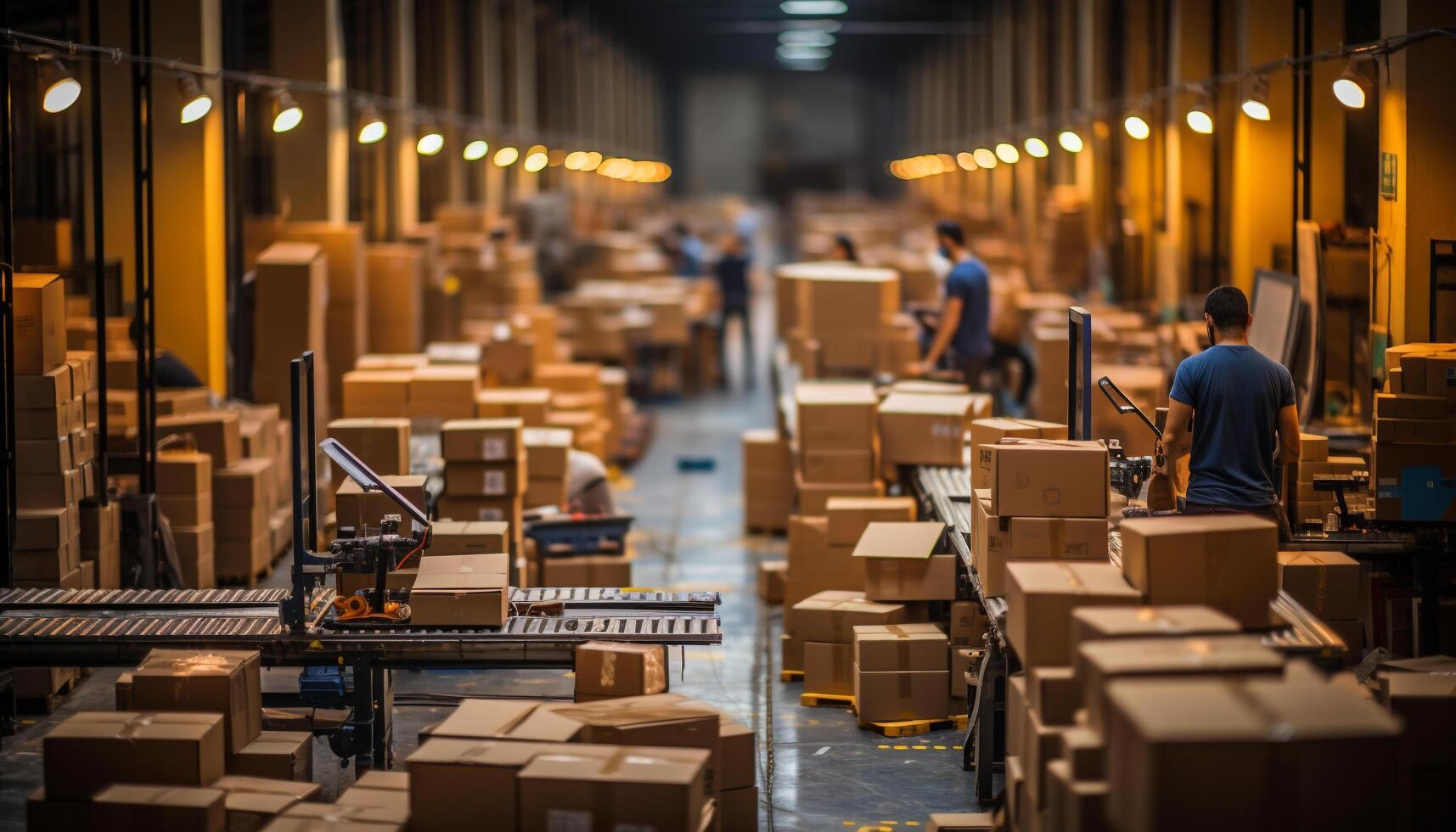 AI generated Large group of men working in a warehouse, packaging and delivering cargo generated by AI photo
