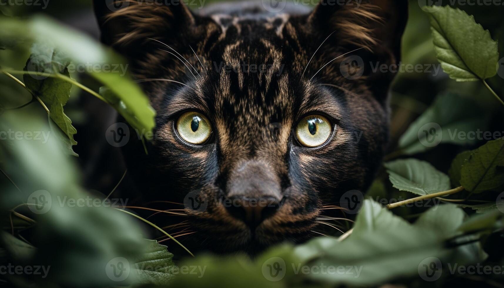 AI generated Cute kitten staring, green eyes, fluffy fur, beauty in nature generated by AI photo