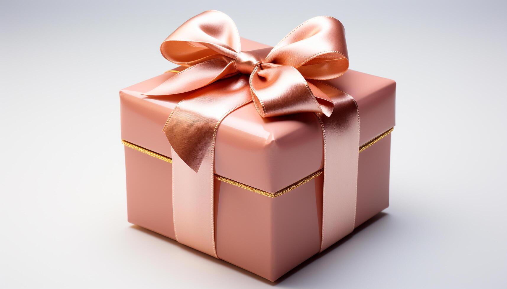 AI generated A shiny gold gift box, wrapped with love and celebration generated by AI photo