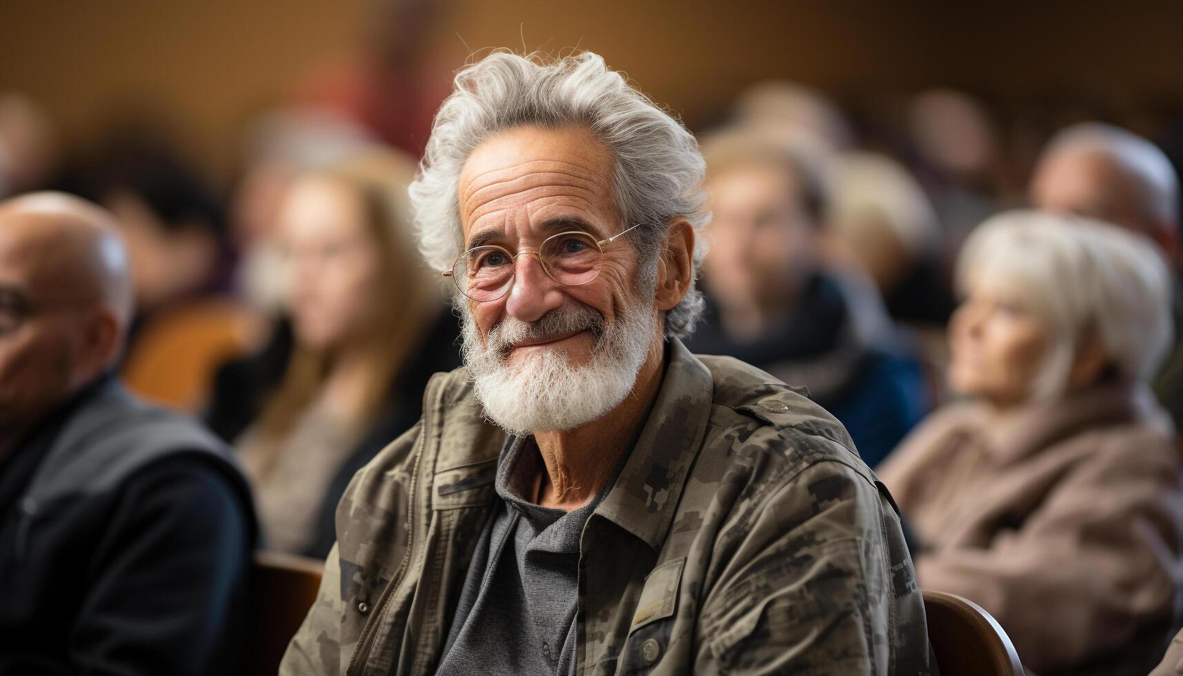 AI generated A group of cheerful seniors smiling, looking at camera confidently generated by AI photo