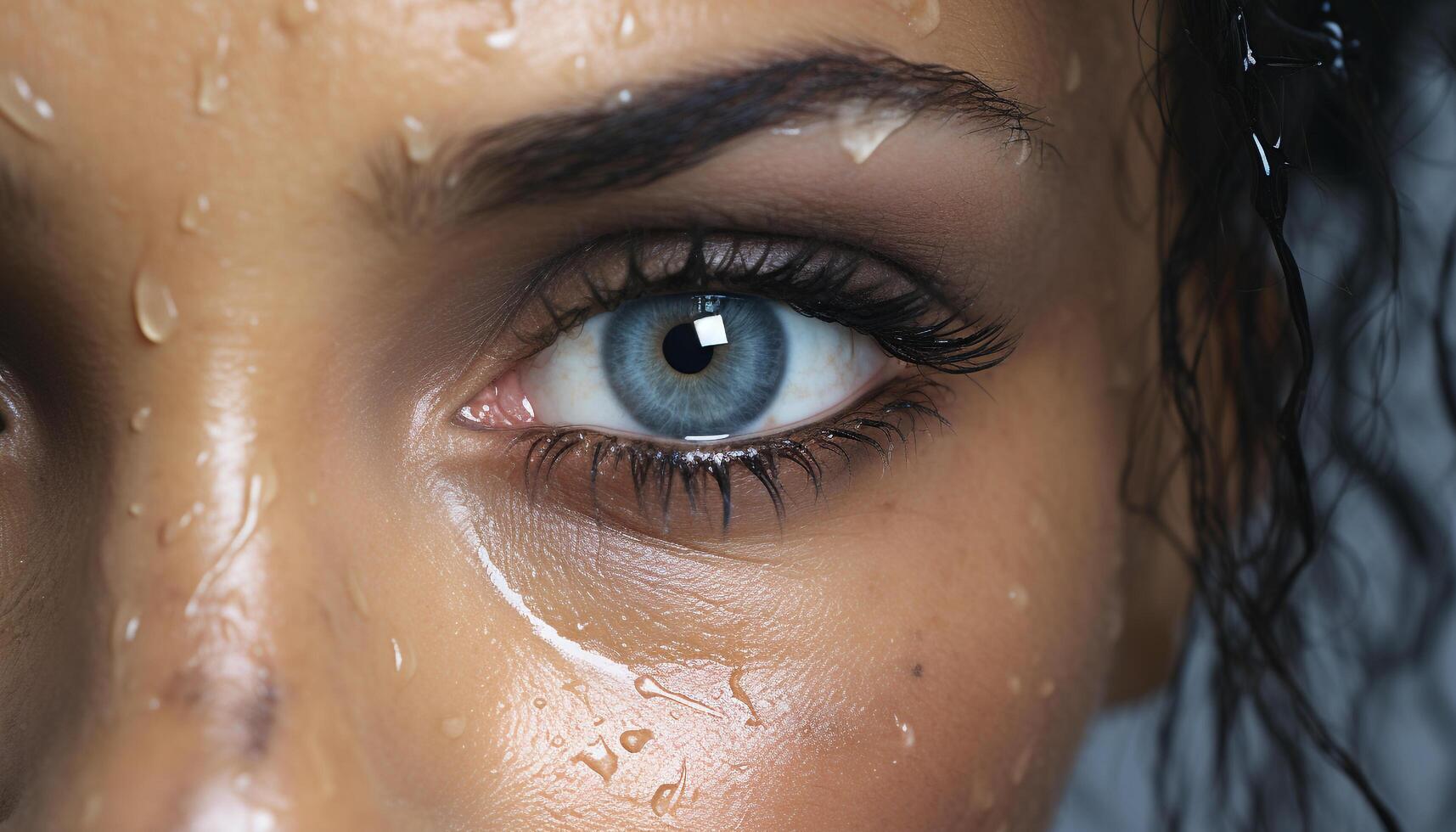 AI generated Smiling woman, one drop, clean water, beautiful nature reflection generated by AI photo