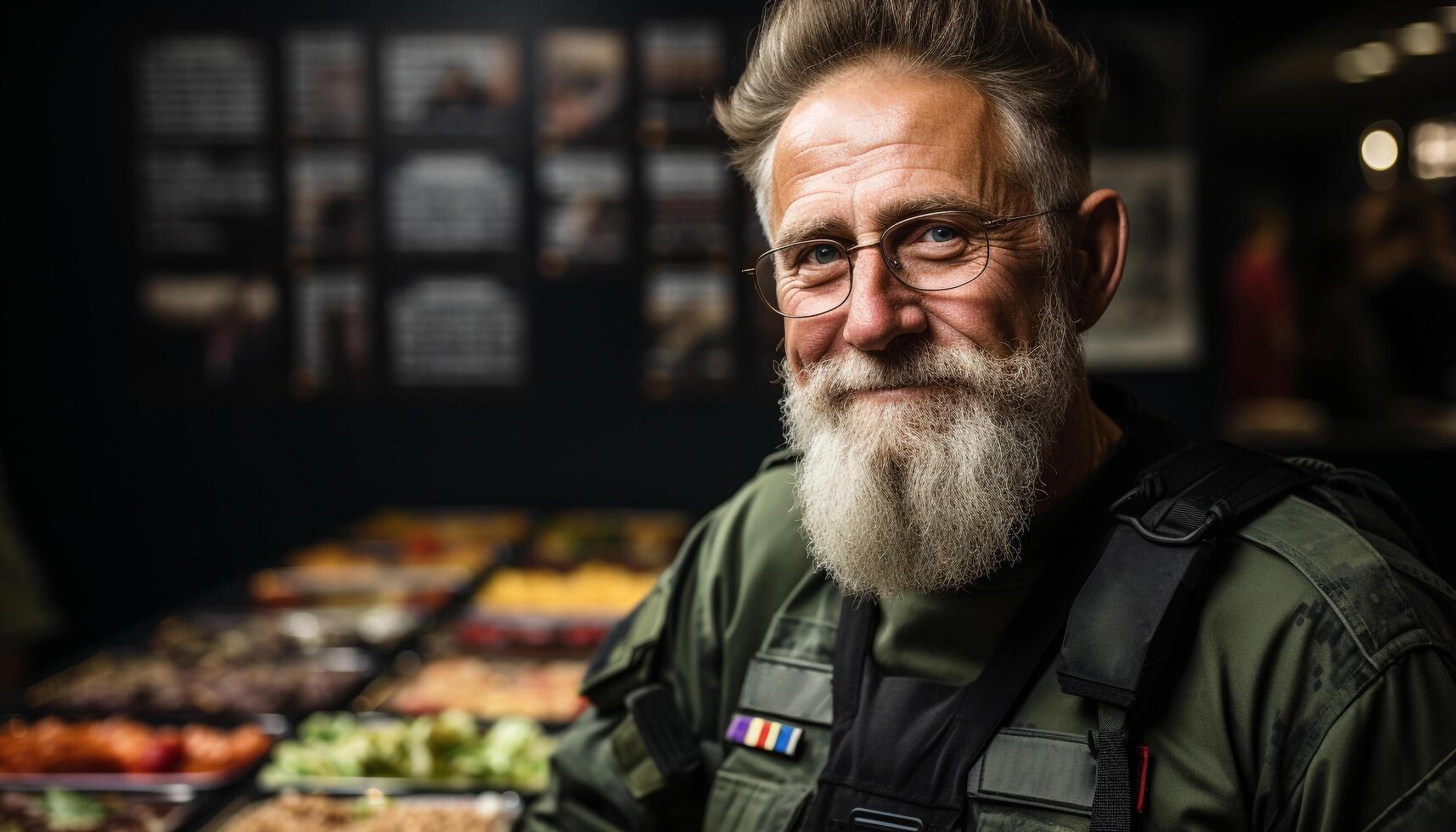 AI generated A confident senior man with gray hair smiling outdoors generated by AI photo