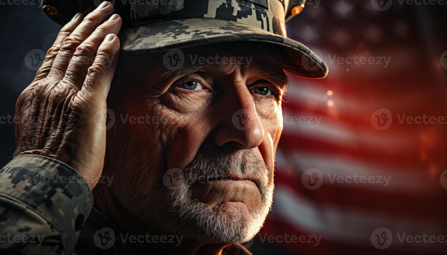 AI generated A patriotic veteran saluting, a symbol of American heroes generated by AI photo