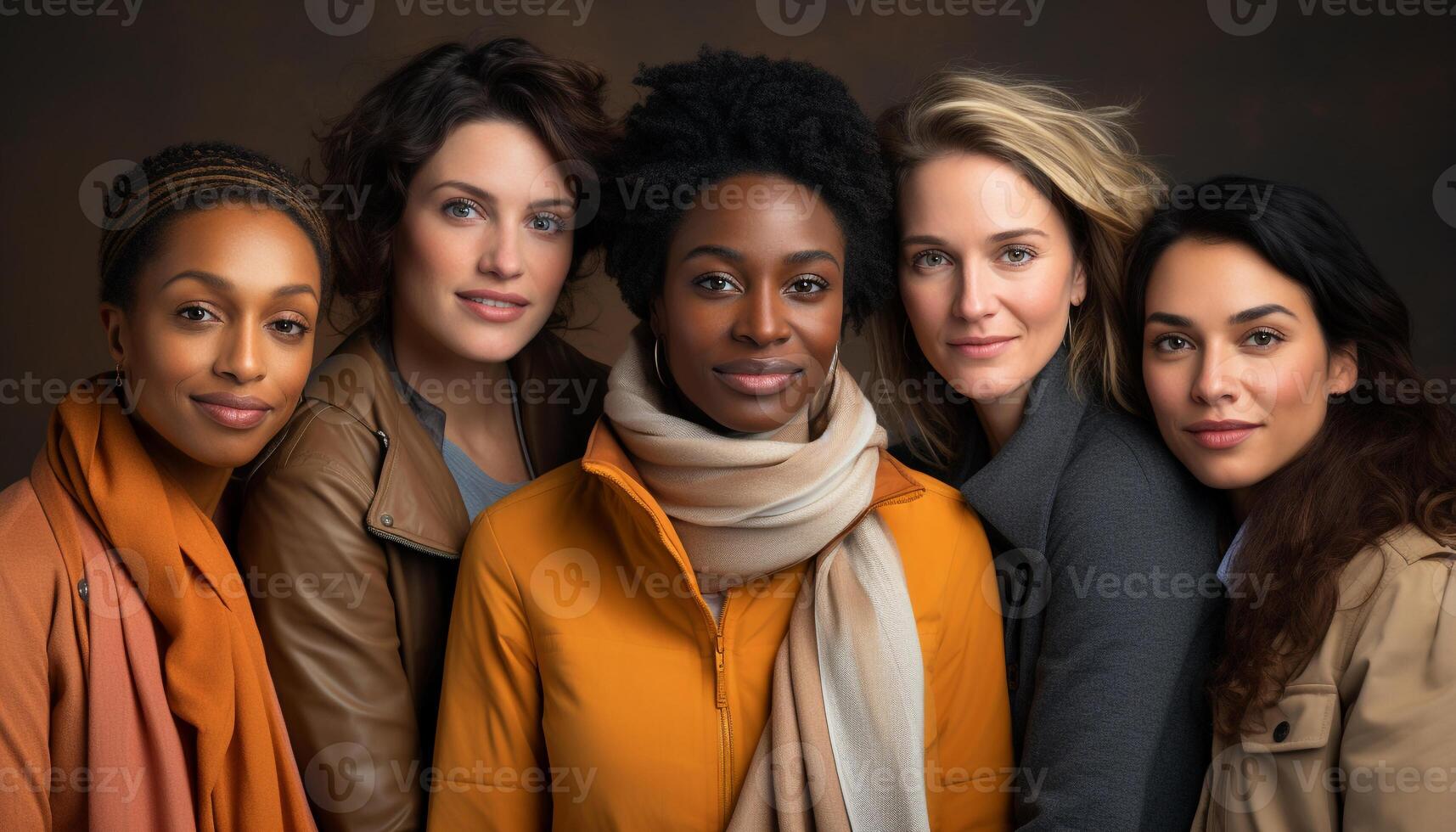 AI generated A diverse group of young adults smiling, looking at camera generated by AI photo