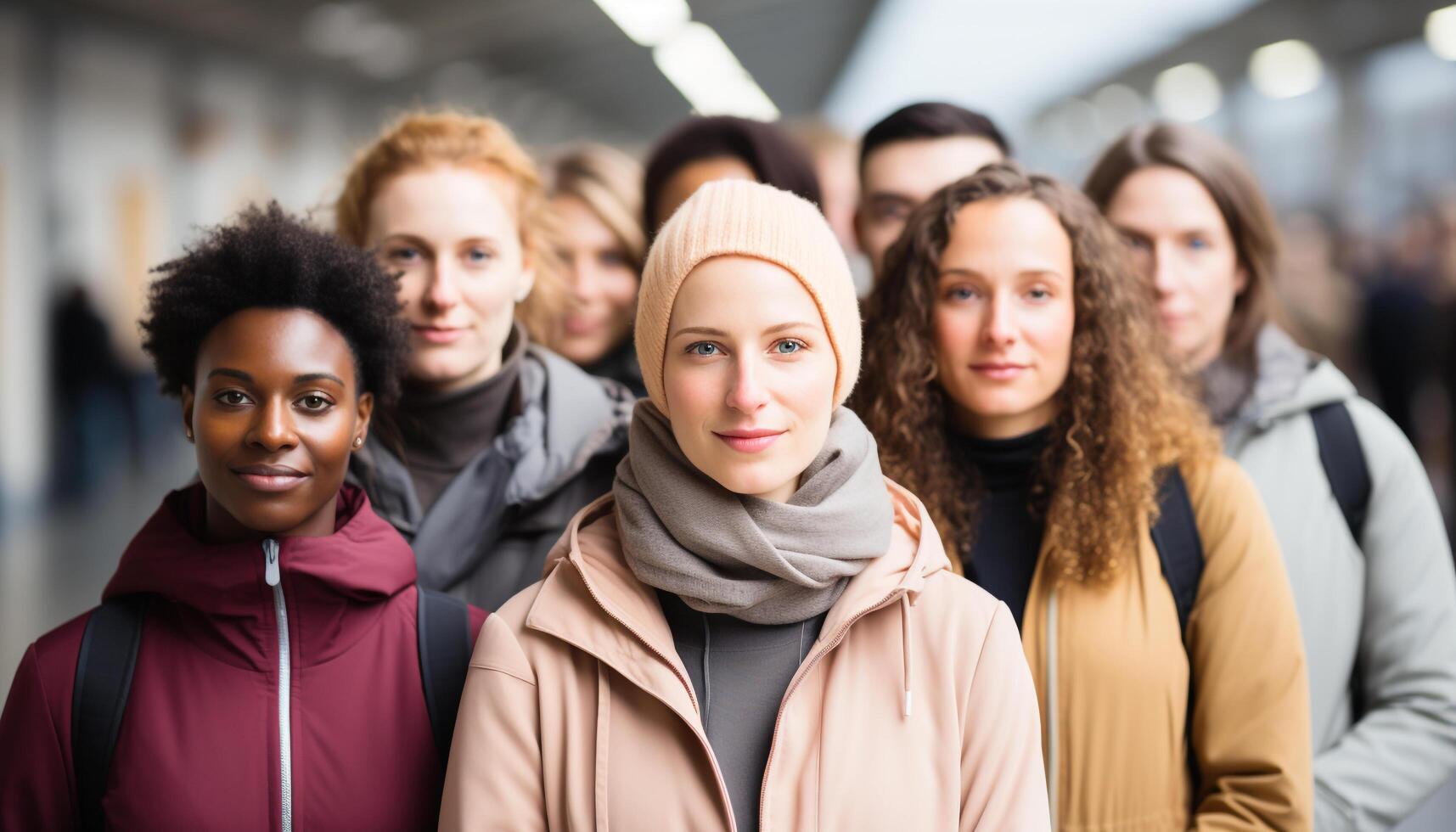 AI generated A cheerful group of young adults smiling, looking at camera generated by AI photo