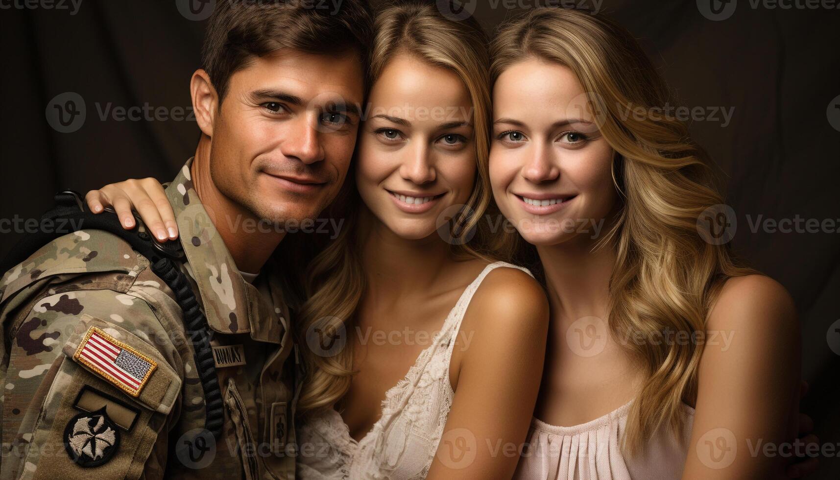 AI generated Group of young adults smiling and looking at camera together generated by AI photo