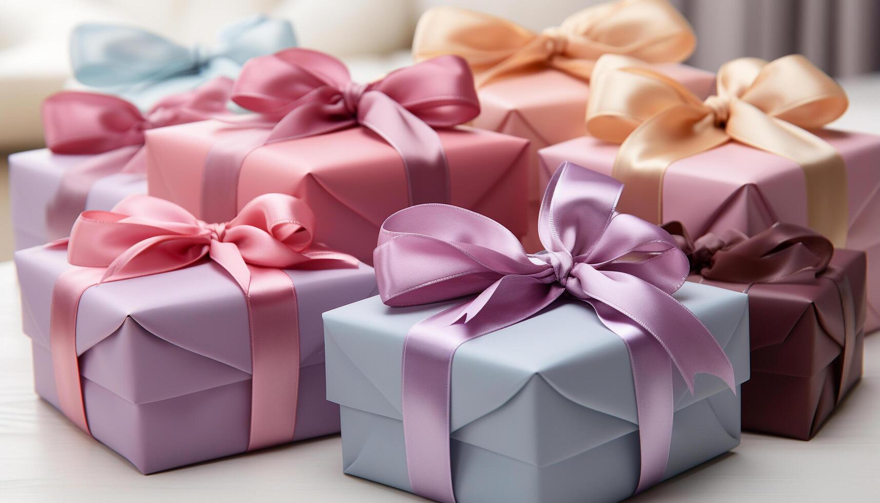 AI generated A stack of wrapped gift boxes, a celebration of love generated by AI photo
