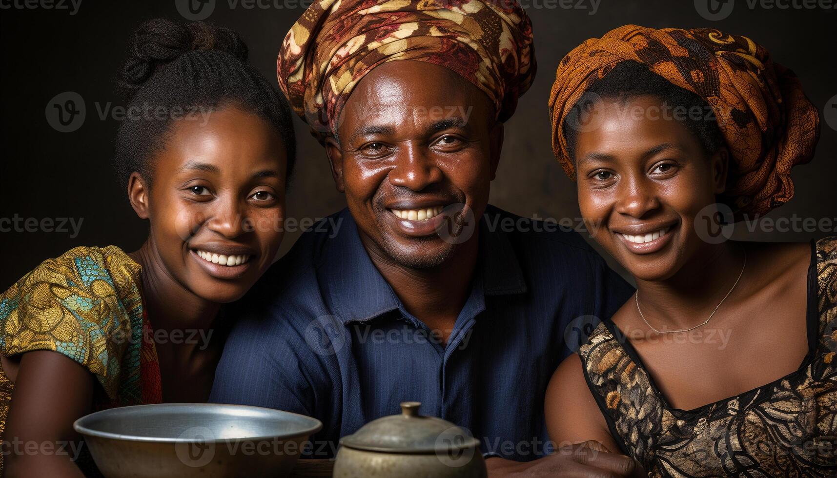 AI generated A happy African family smiling, bonding, and looking at camera generated by AI photo