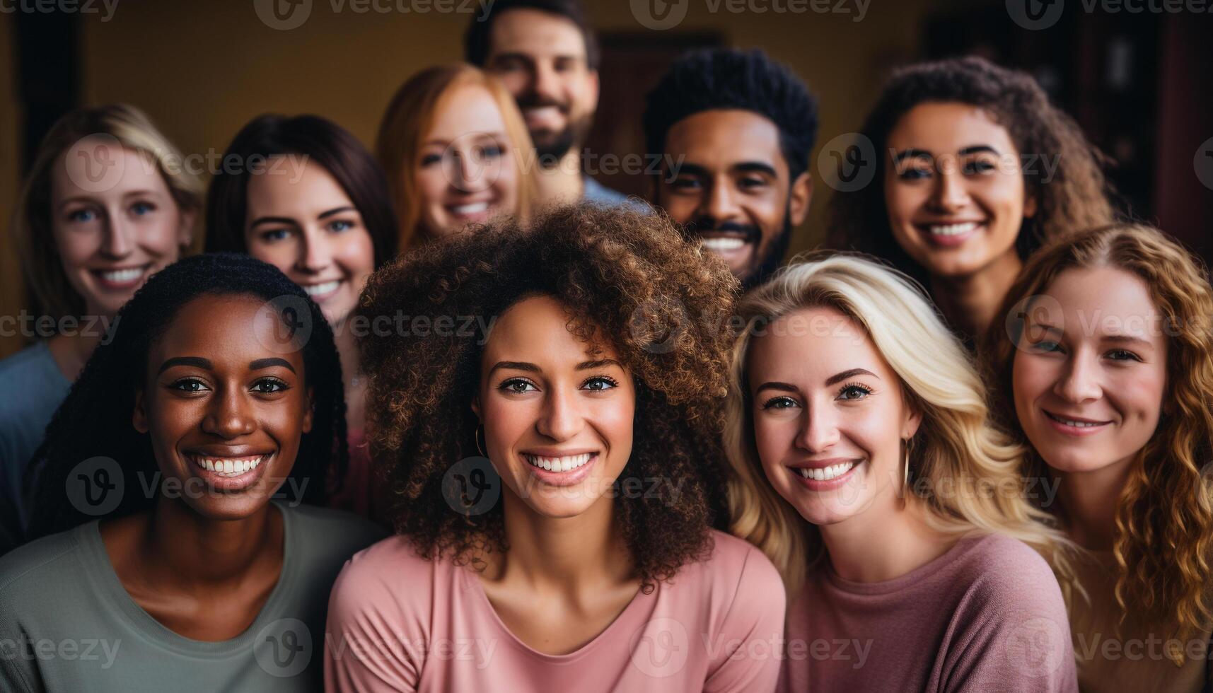 AI generated A cheerful group of young adults smiling, looking at camera generated by AI photo