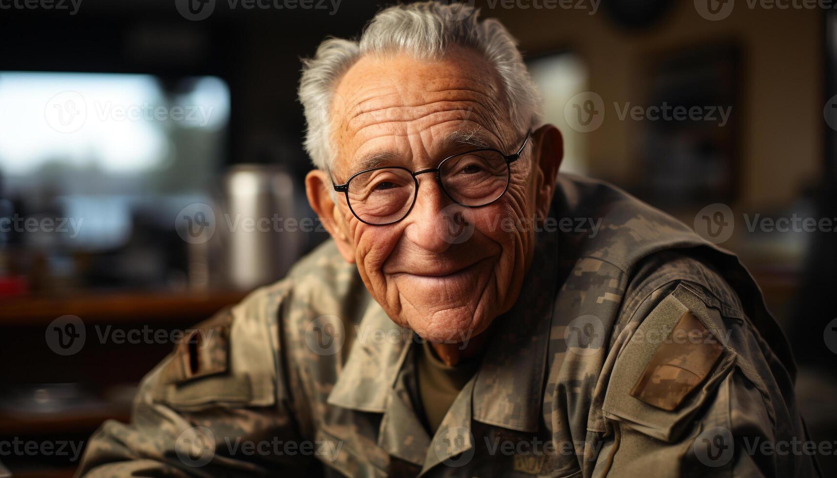 AI generated A cheerful senior man, with gray hair and eyeglasses, smiling confidently generated by AI photo