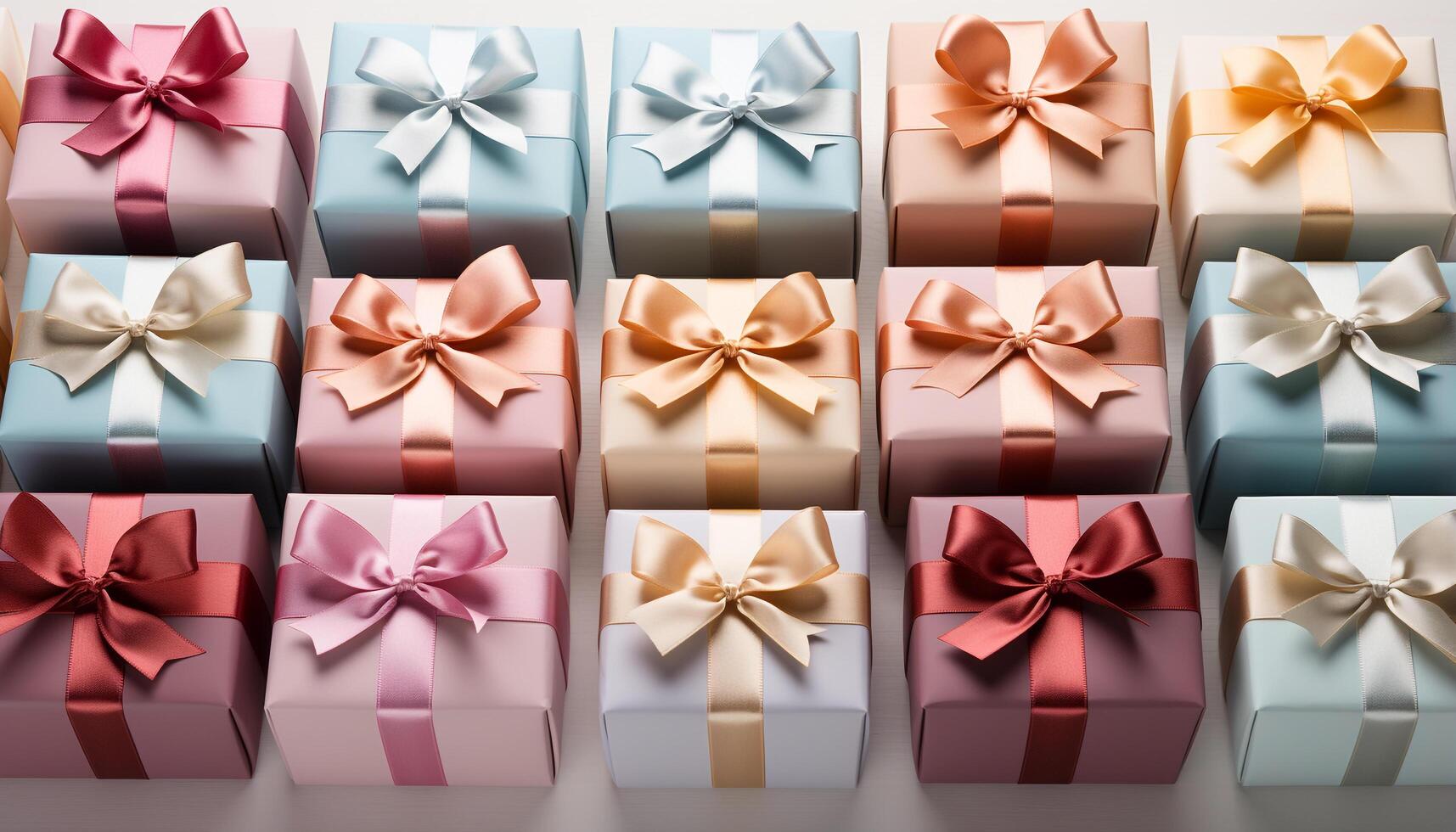 AI generated A stack of shiny gift boxes, wrapped in colorful paper generated by AI photo