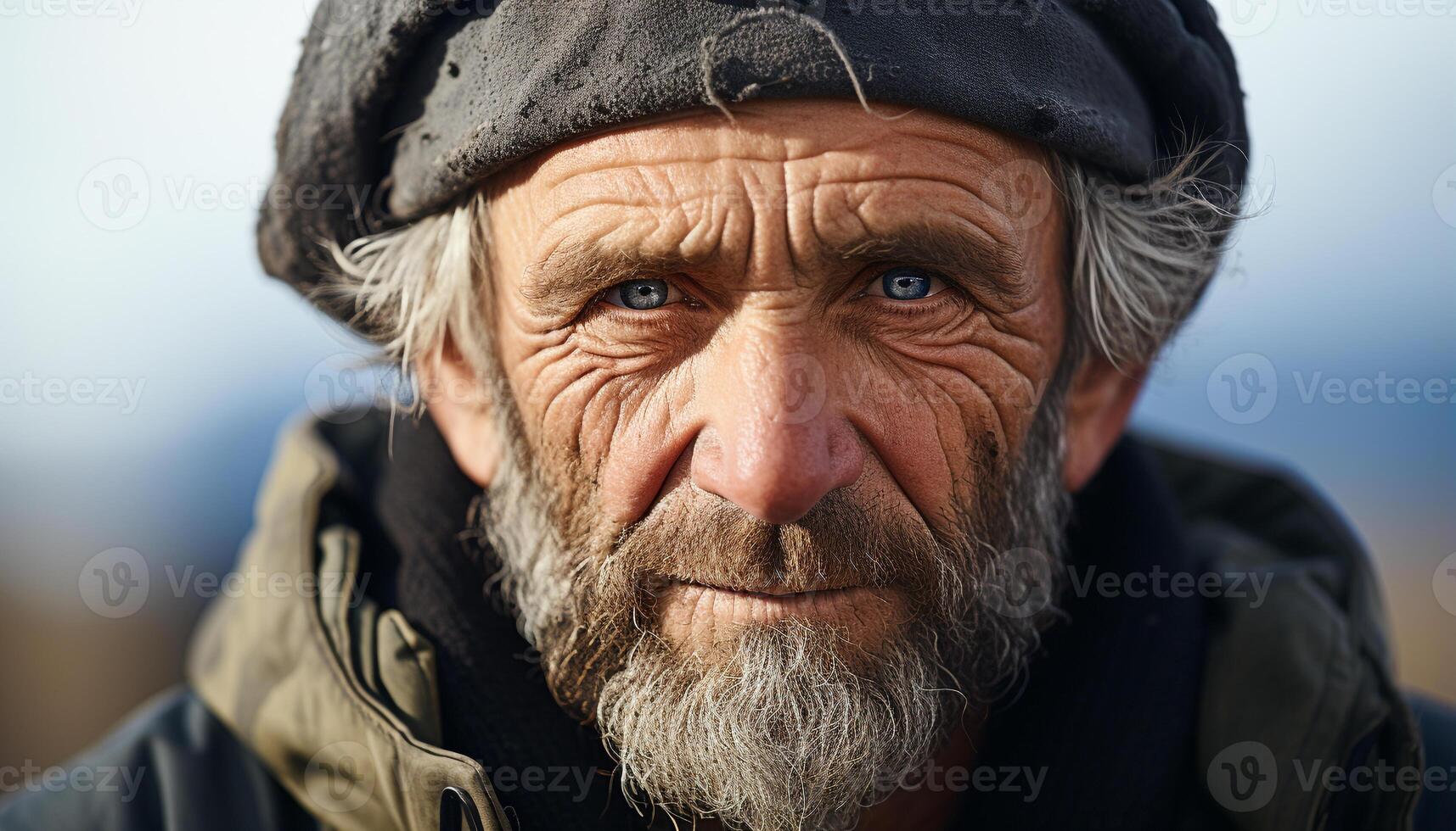 AI generated Serious senior man outdoors, looking at camera with confidence generated by AI photo
