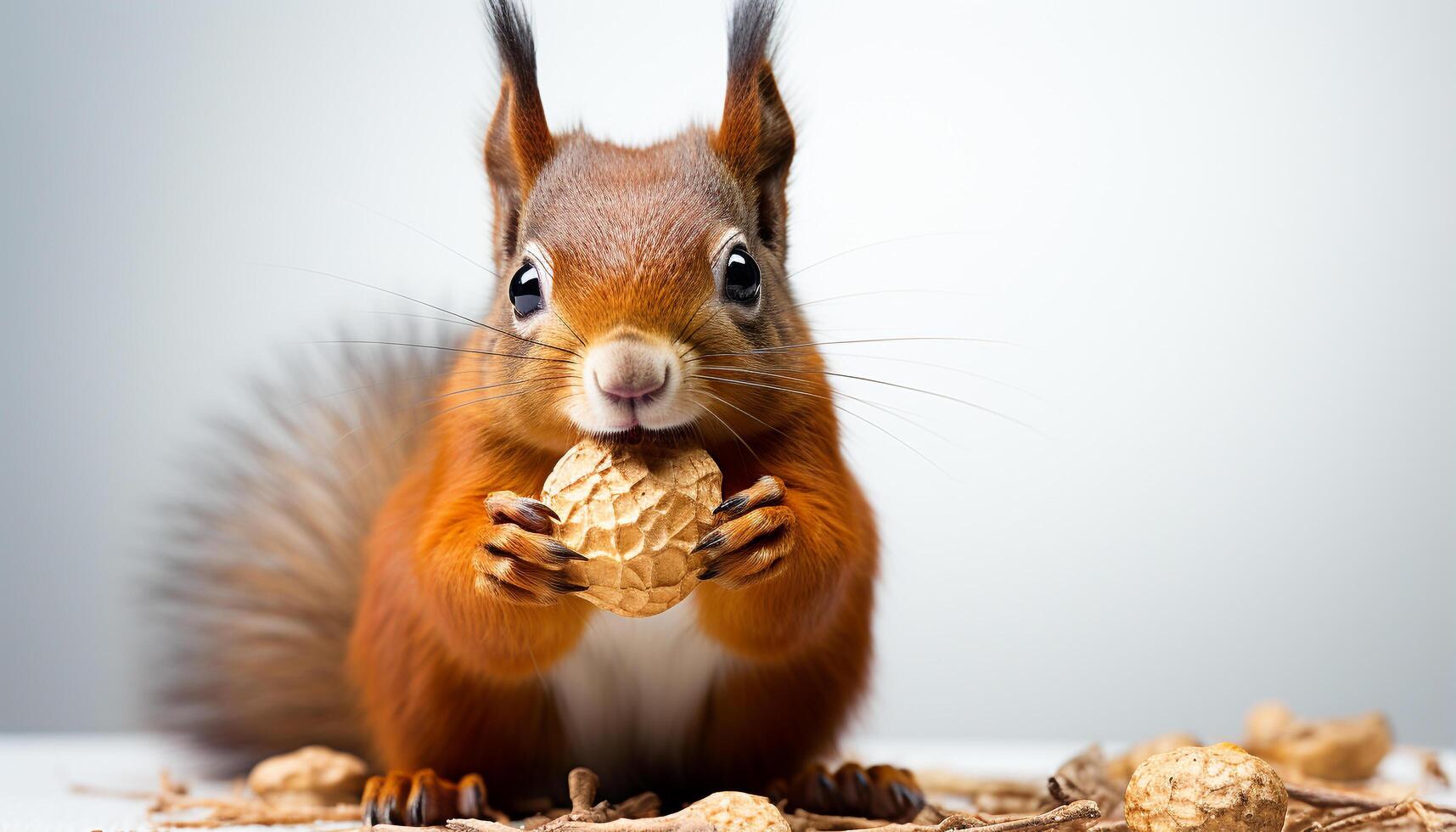 AI generated Cute fluffy rabbit eating chocolate, looking hungry and alert generated by AI photo