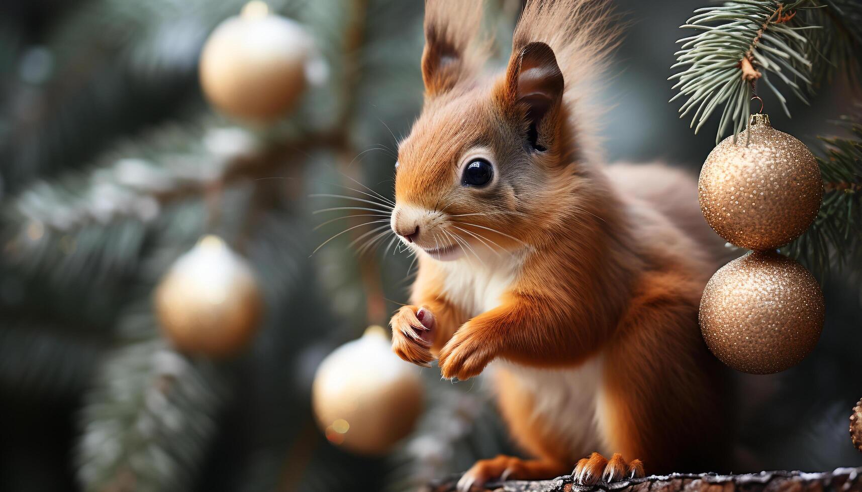 AI generated Cute small mammal sitting on branch, looking at camera generated by AI photo