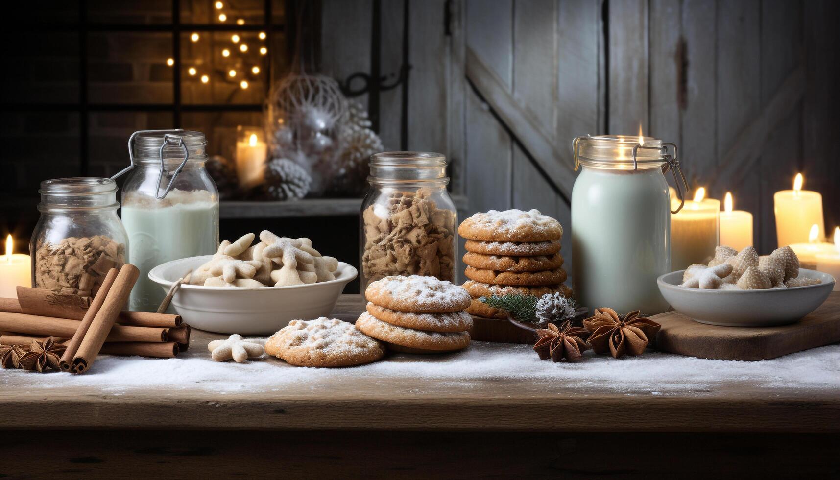 AI generated Homemade gingerbread cookies on rustic wood table, sweet indulgence generated by AI photo