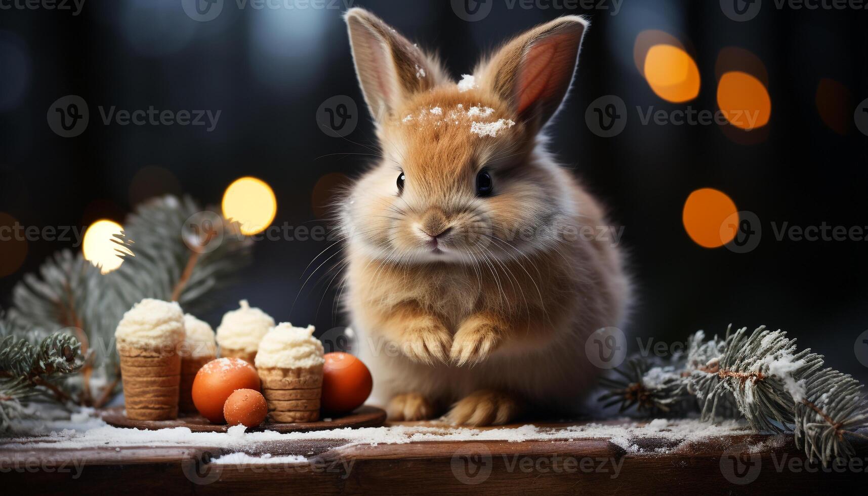 AI generated Cute rabbit celebrates tradition with ornate decoration, fluffy gift basket generated by AI photo