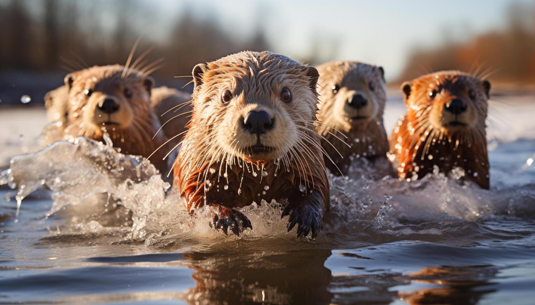 AI generated Playful seal splashing in the water, looking at camera generated by AI photo