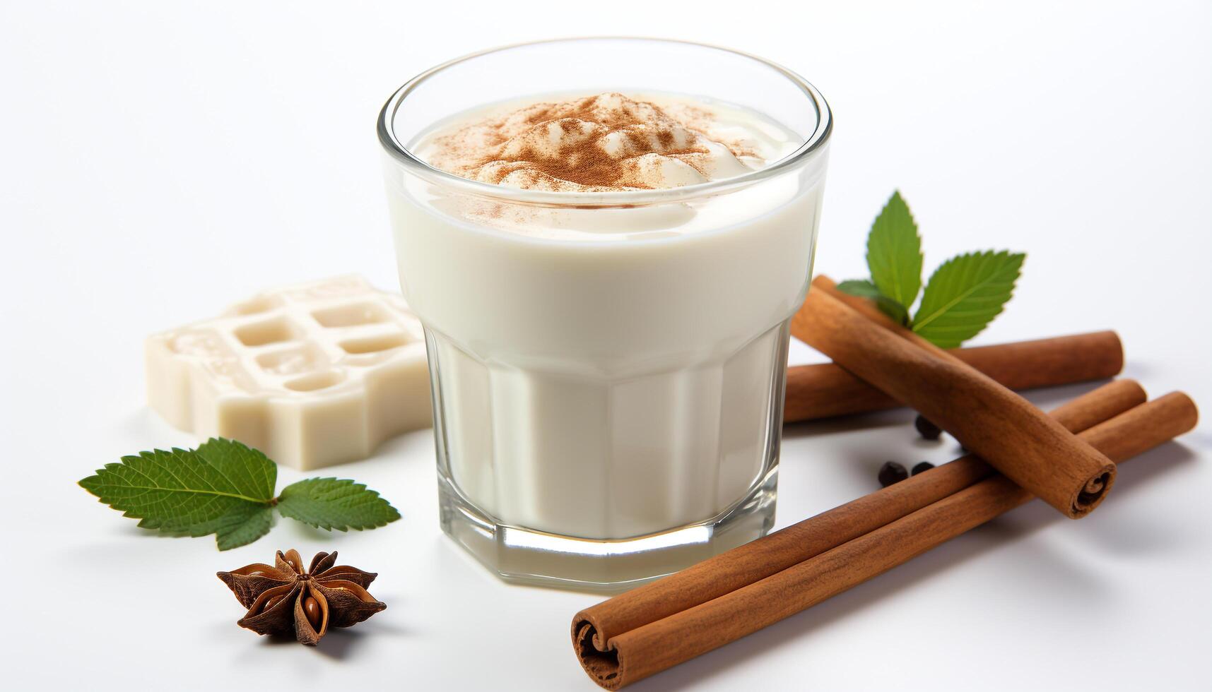 AI generated Fresh milkshake with chocolate, vanilla, and mint leaf garnish generated by AI photo