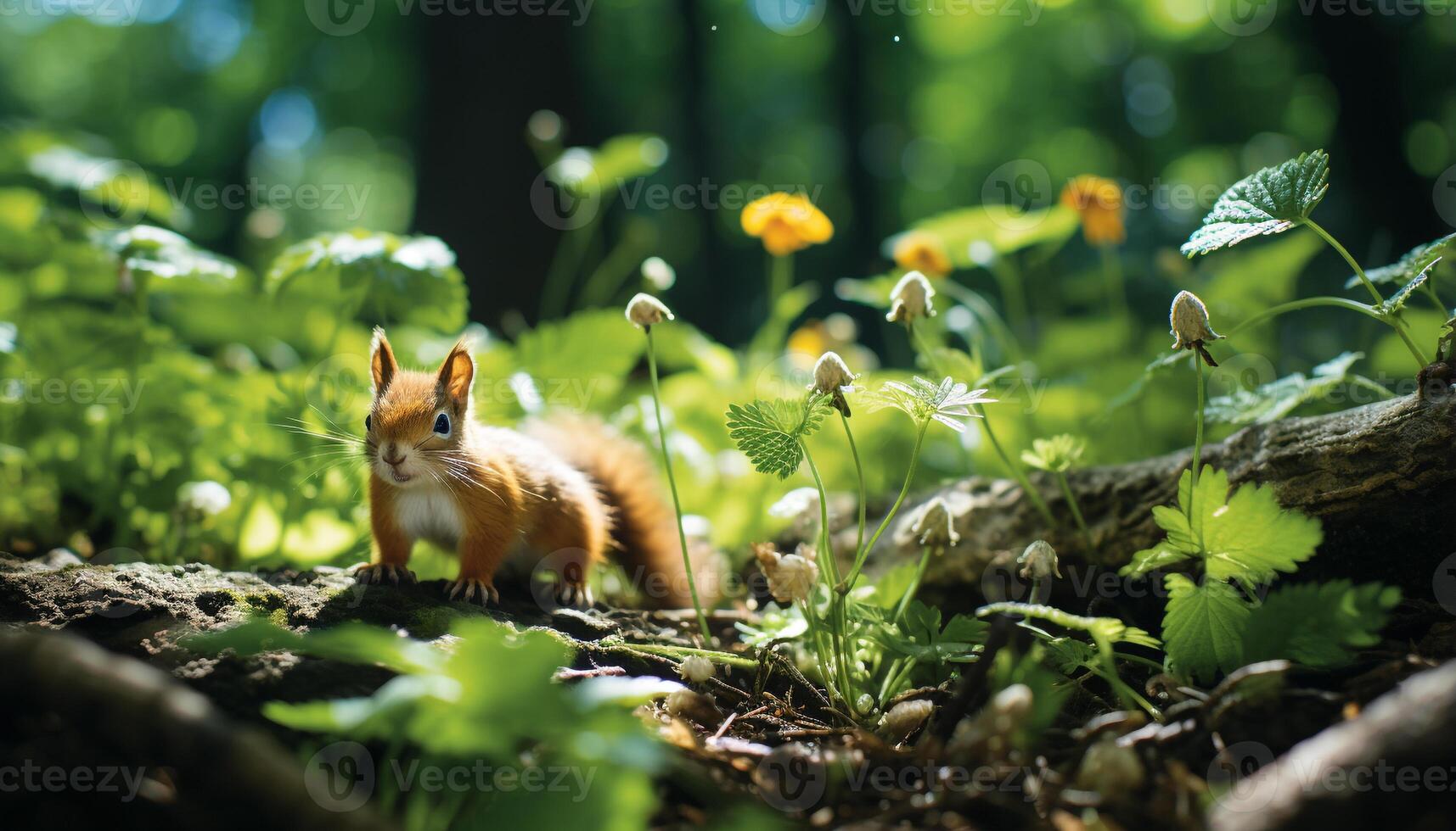 AI generated Cute small rodent sitting on green grass, eating leaf generated by AI photo