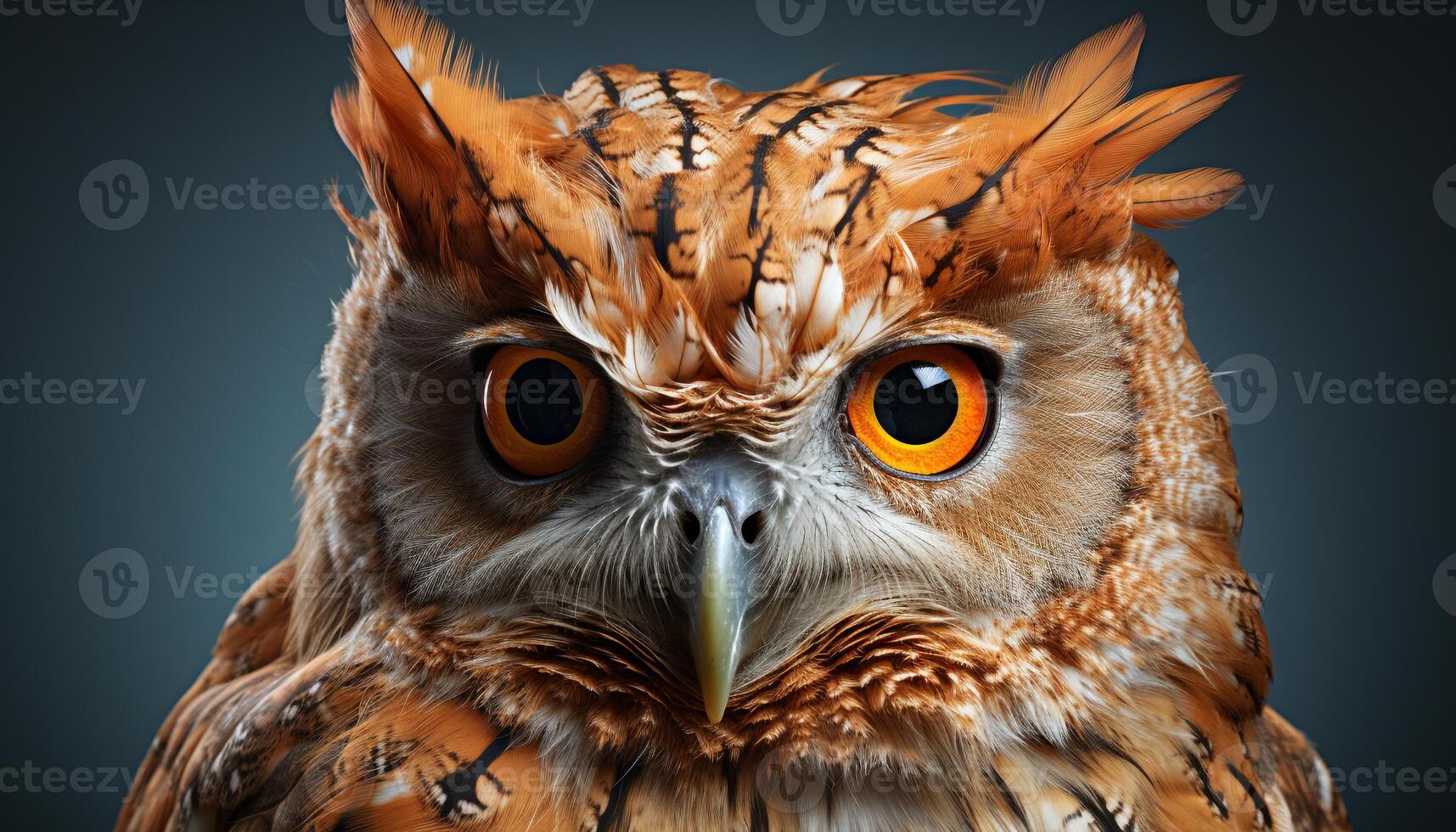 AI generated Eagle owl piercing eyes symbolize wisdom in nature beauty generated by AI photo