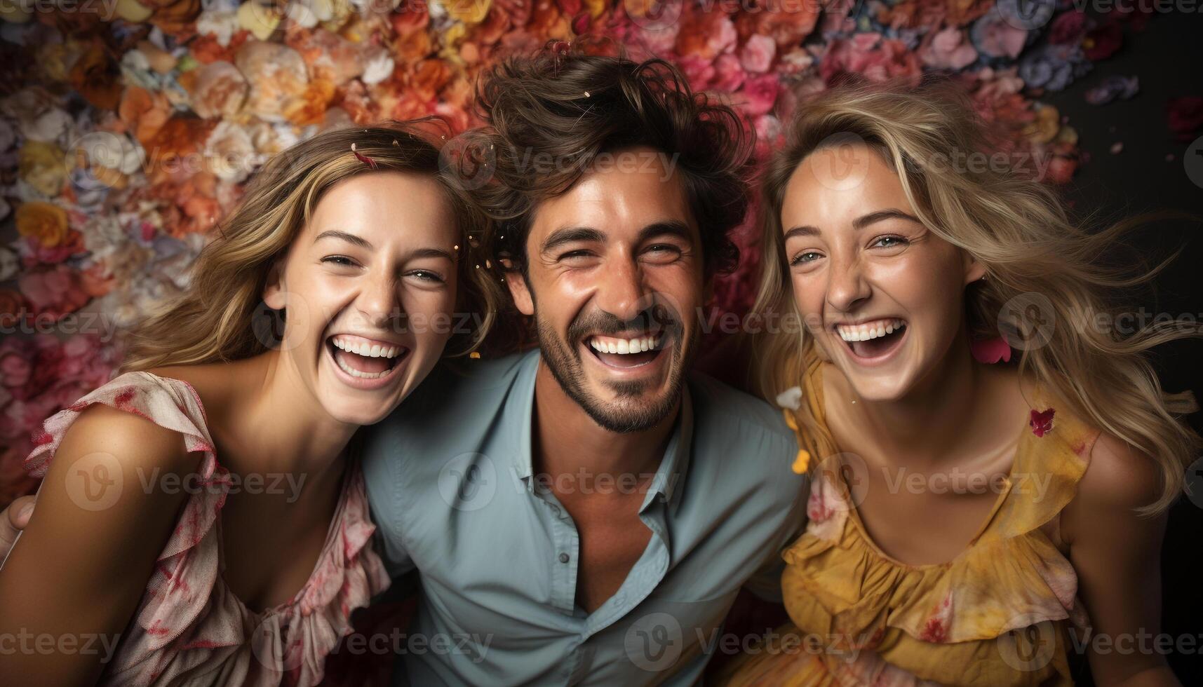 ai generado un grupo de sonriente amigos disfrutando un alegre al aire libre fiesta generado por ai foto