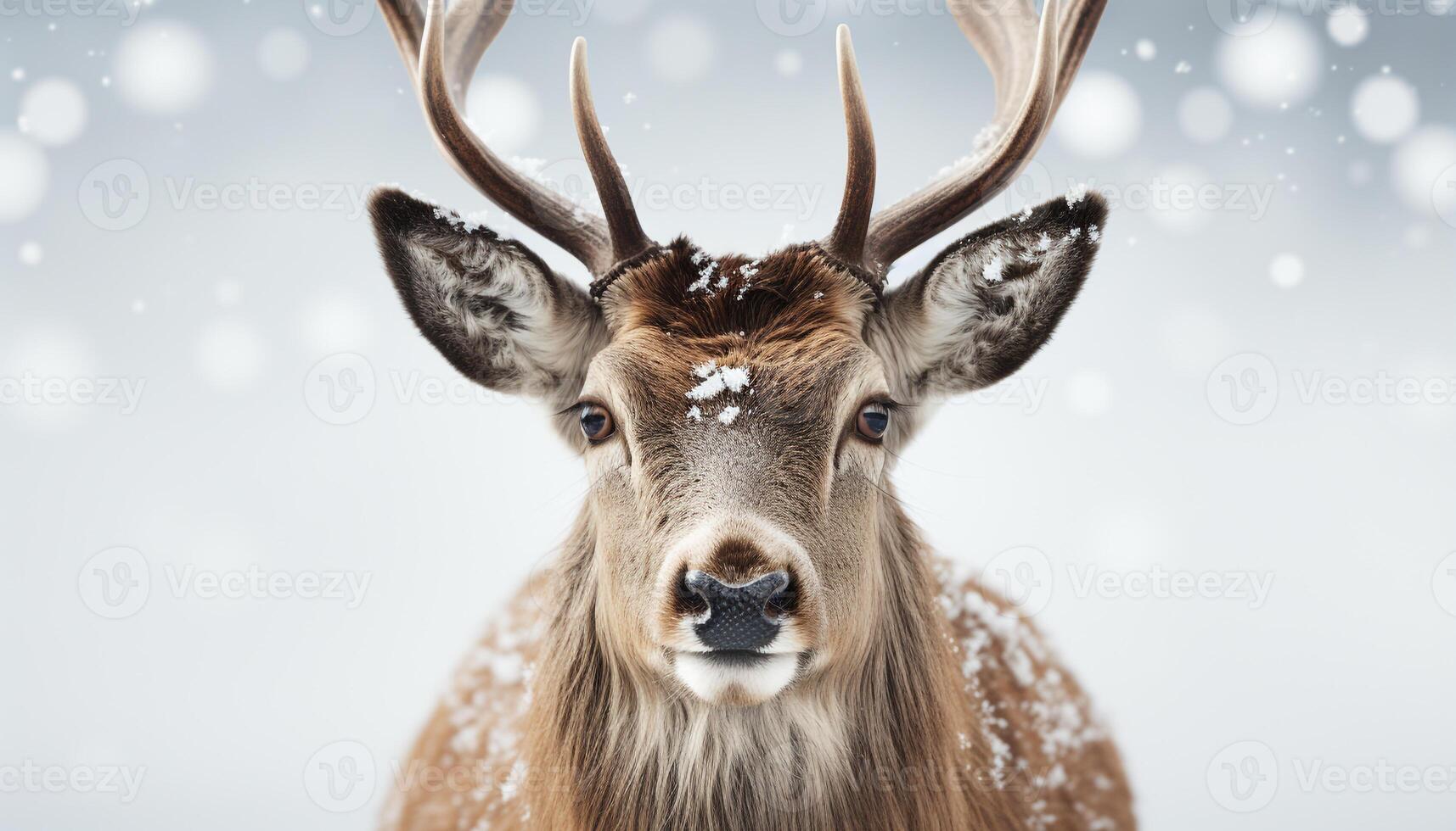 AI generated Cute deer in winter forest, looking at camera, snowing generated by AI photo