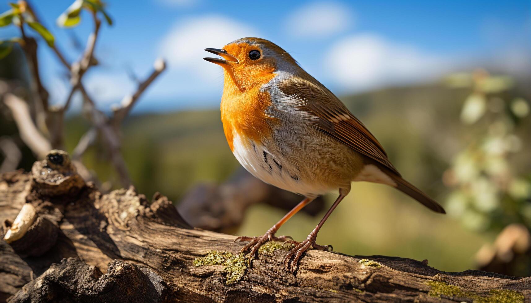 AI generated A cute blue tit perching on a branch, singing in nature generated by AI photo