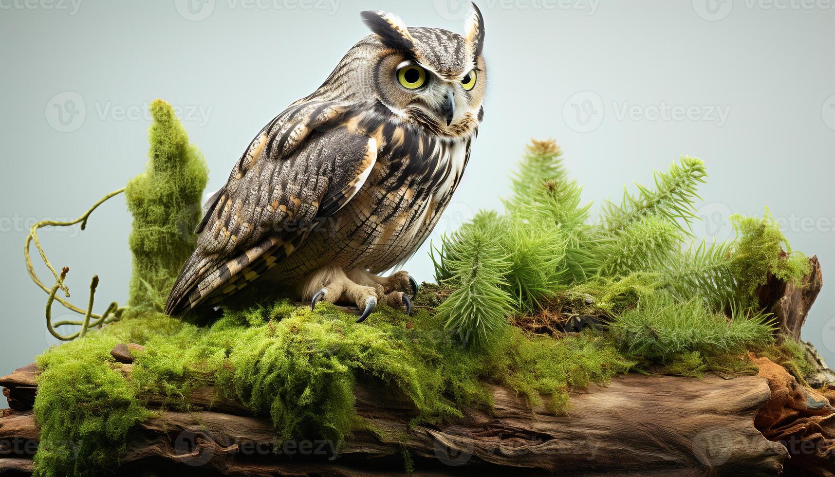 AI generated Bird of prey perching on branch, staring with focused eyes generated by AI photo