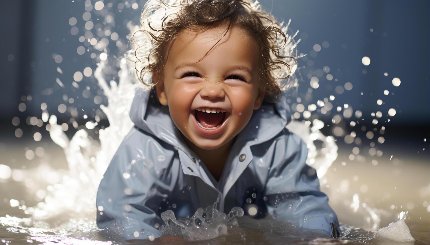 AI generated Smiling child playing in the snow, joyful and wet generated by AI photo