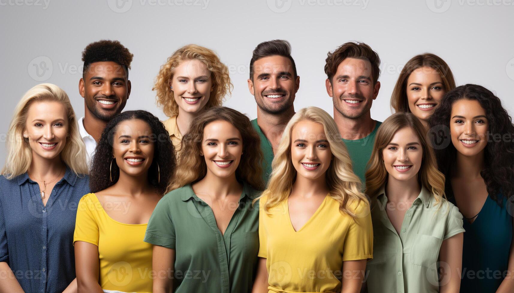 AI generated Smiling group of people, cheerful happiness, women and men generated by AI photo