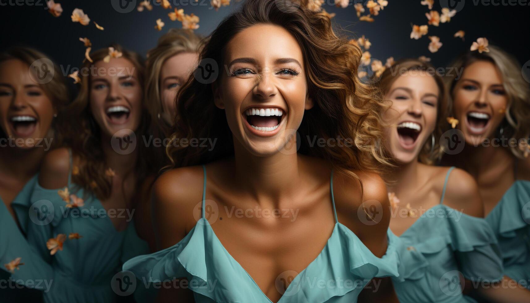 AI generated Young women screaming with joy, celebrating friendship at a party generated by AI photo