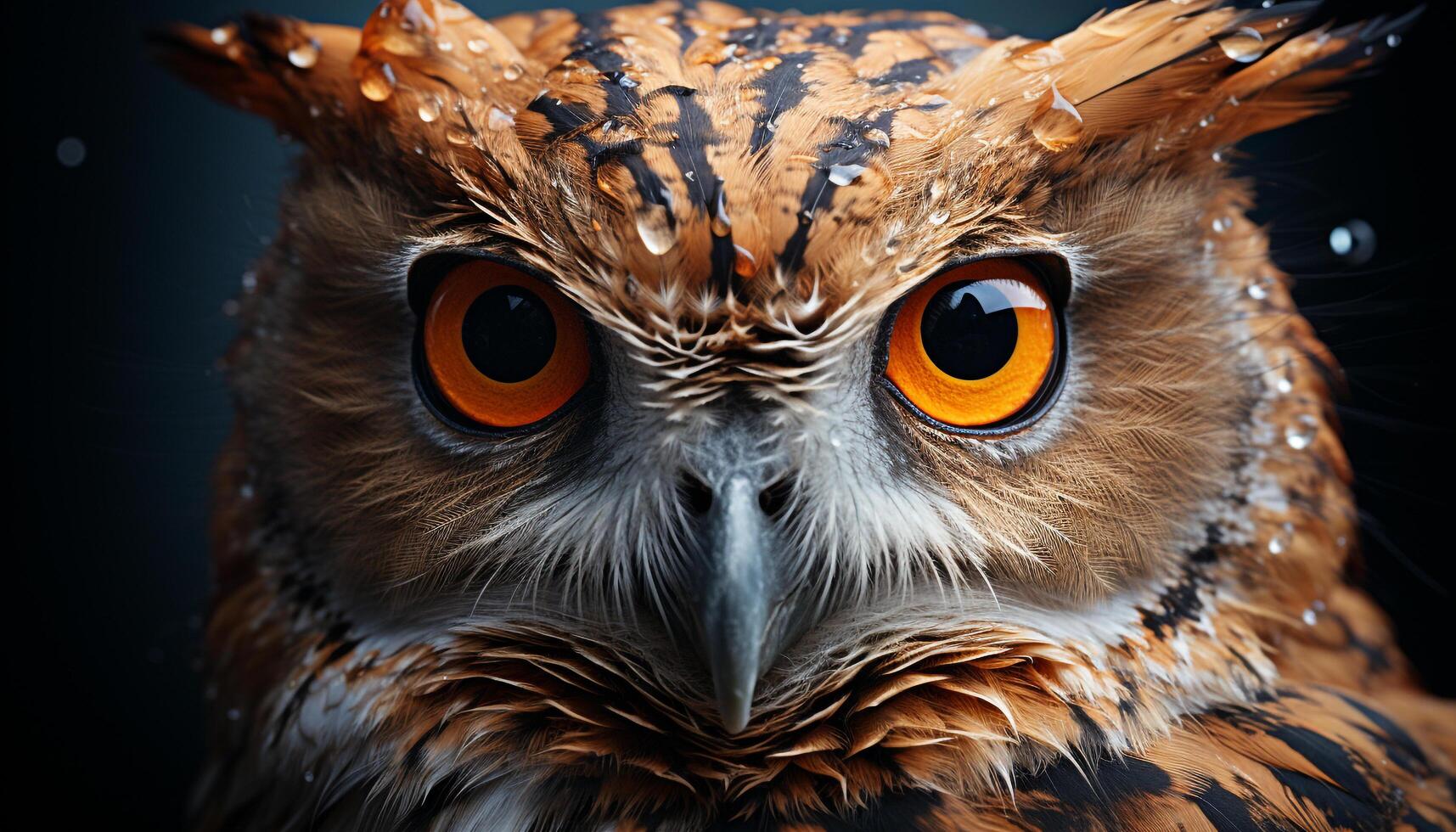 AI generated Animal eye staring, owl wisdom symbolizes nature cute Halloween generated by AI photo