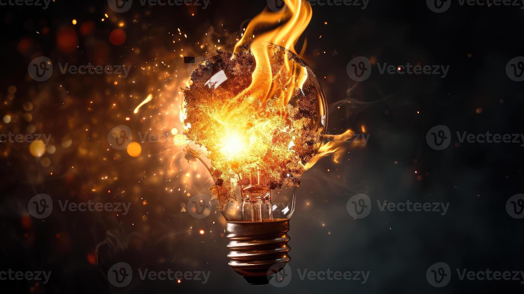 AI generated Bursting lightbulb with a glowing idea shining brightly. Ai Generated. photo