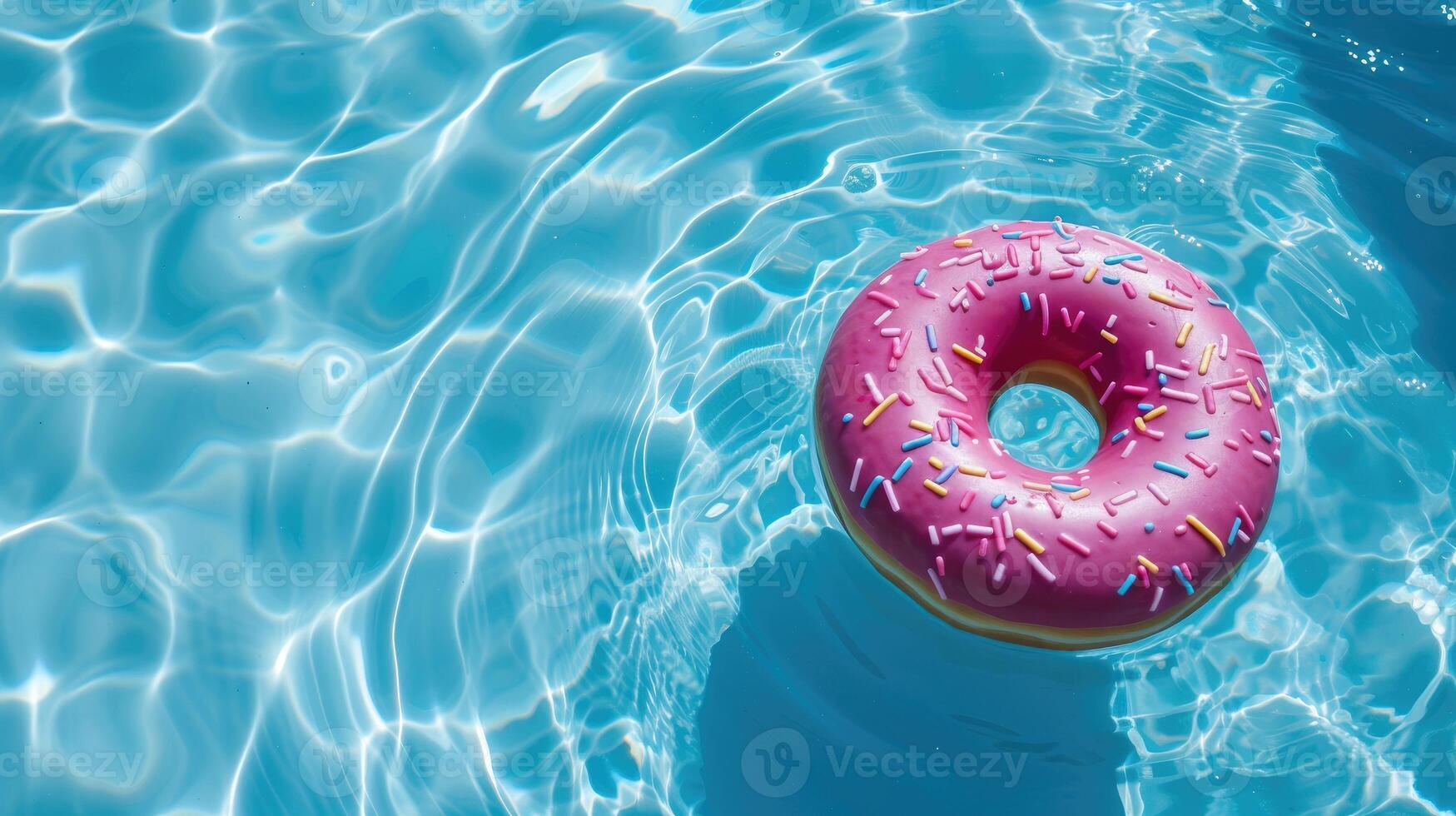AI generated Relax in the summery vibes with a donut float in a bright swimming pool, Ai Generated photo
