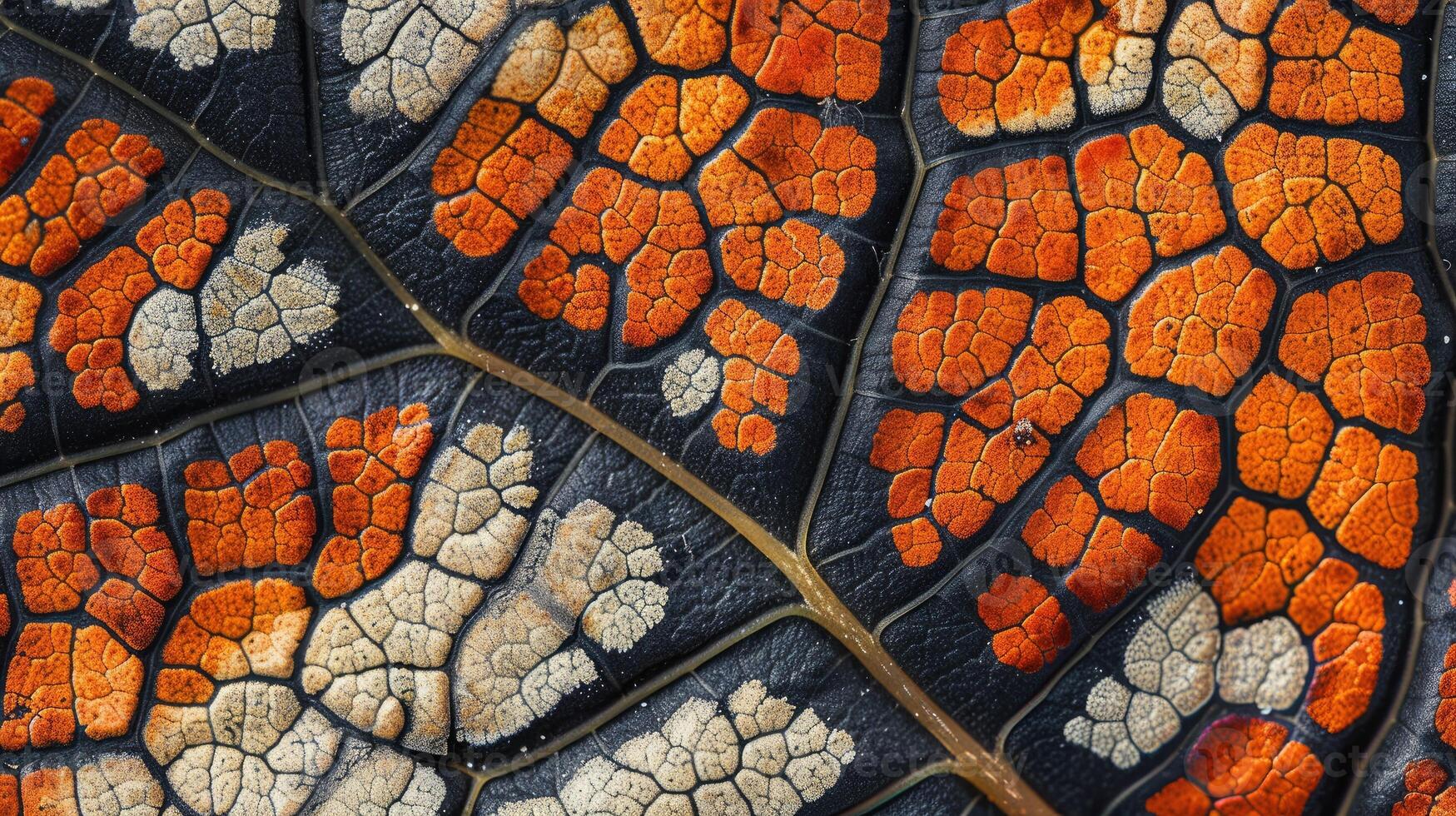 AI generated Close-up of an autumn leaf's intricate texture, showcasing vibrant hues. Ai Generated photo