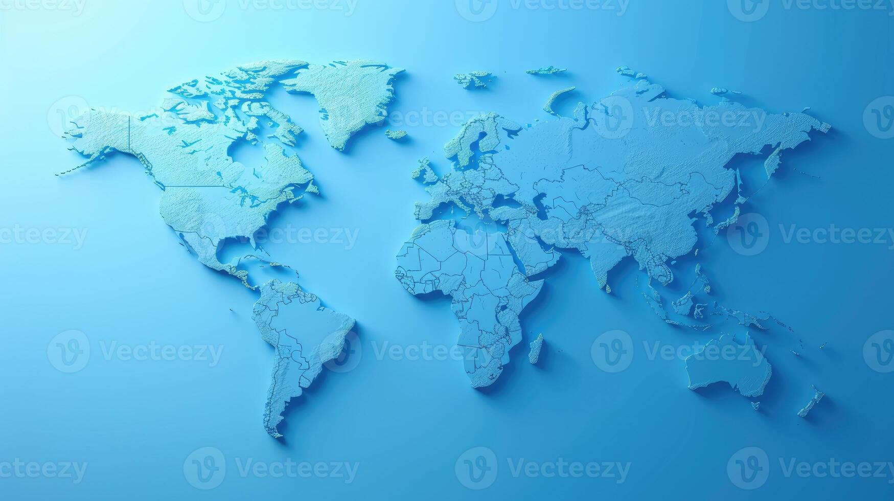 AI generated World map displayed on a serene blue background, symbolizing the essence of geography and exploration, Ai Generated. photo