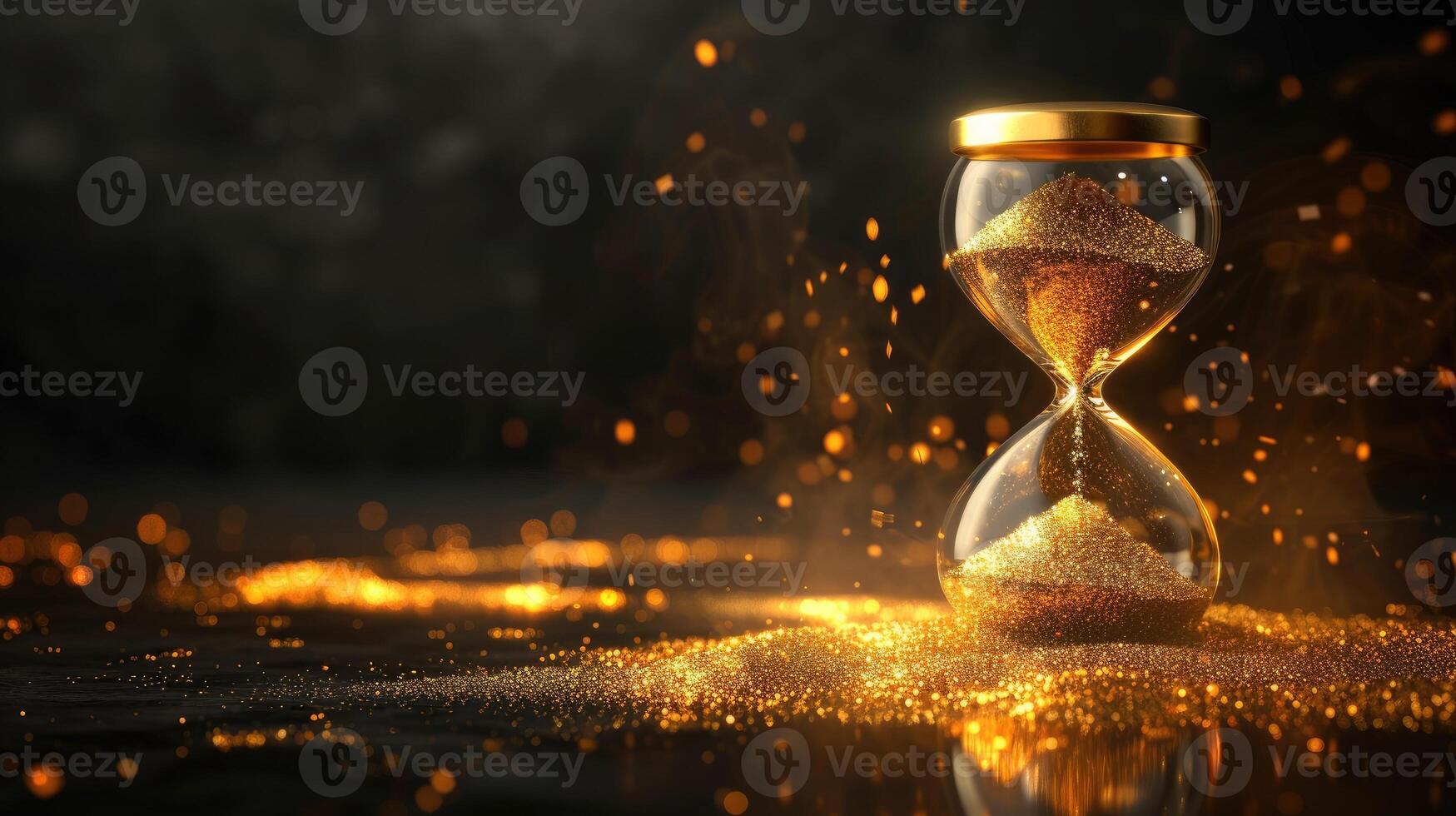 AI generated Illustration of a golden hourglass against a dark background, symbolizing the concept of time, Ai Generated. photo