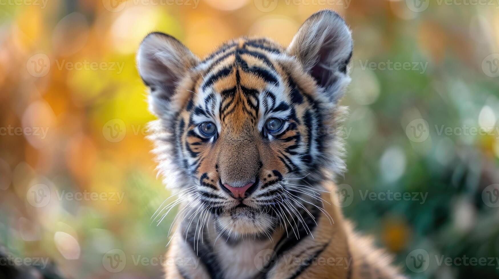 AI generated Baby tiger gazes down with innocence, a captivating blend of wild charm, Ai Generated. photo