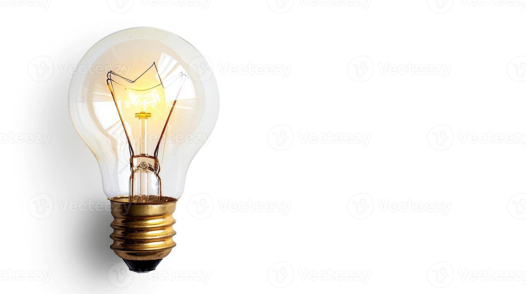 AI generated Bright light bulb glowing against white backdrop, illuminating ideas. Ai Generated. photo