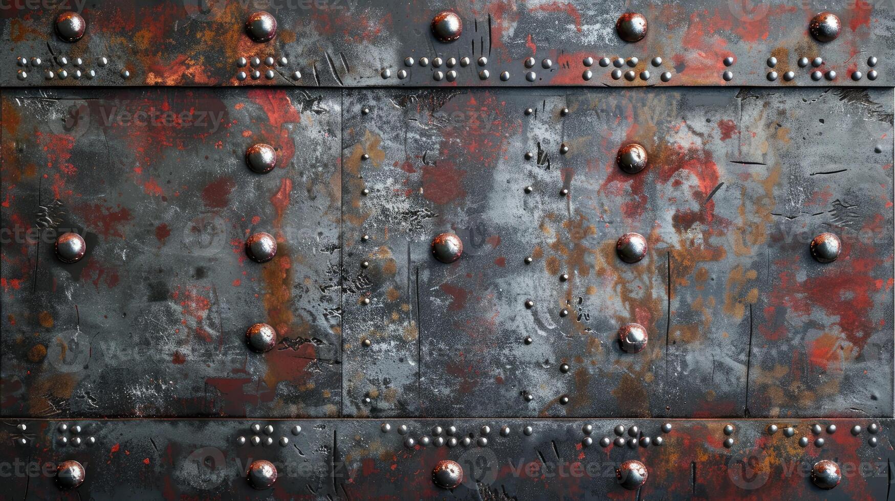 AI generated Robust steel plate adorned with rivets for industrial durability. Ai Generated photo