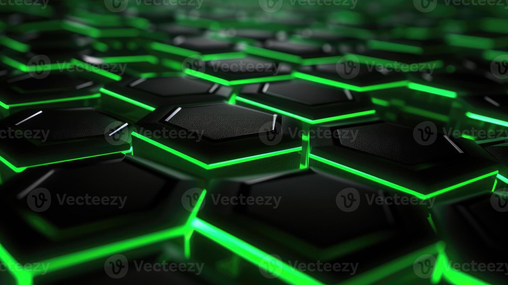 AI generated Futuristic technology unveiled in an abstract green hexagonal background, Ai Generated. photo